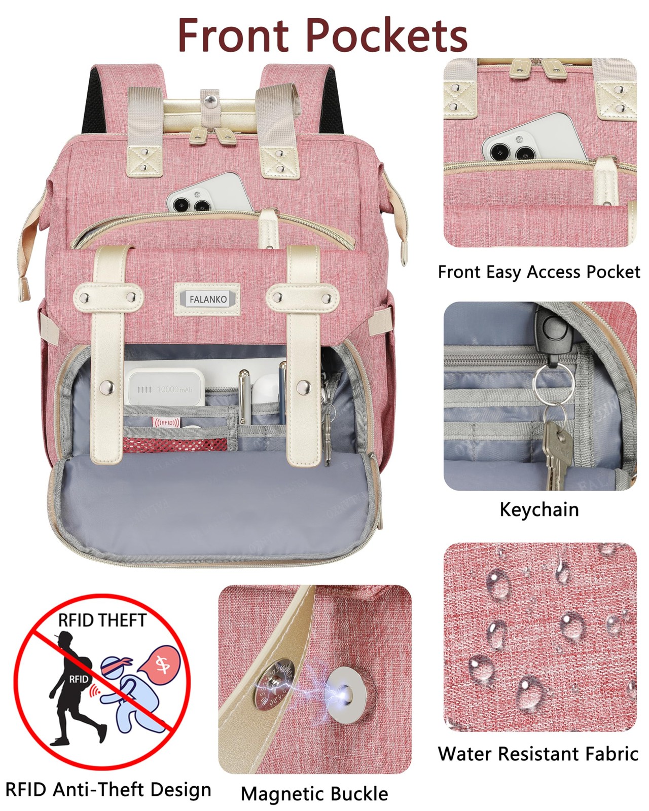 FALANKO Backpack for Women,Wide Open Work Large Student Bookbag for 15.6 Inch…