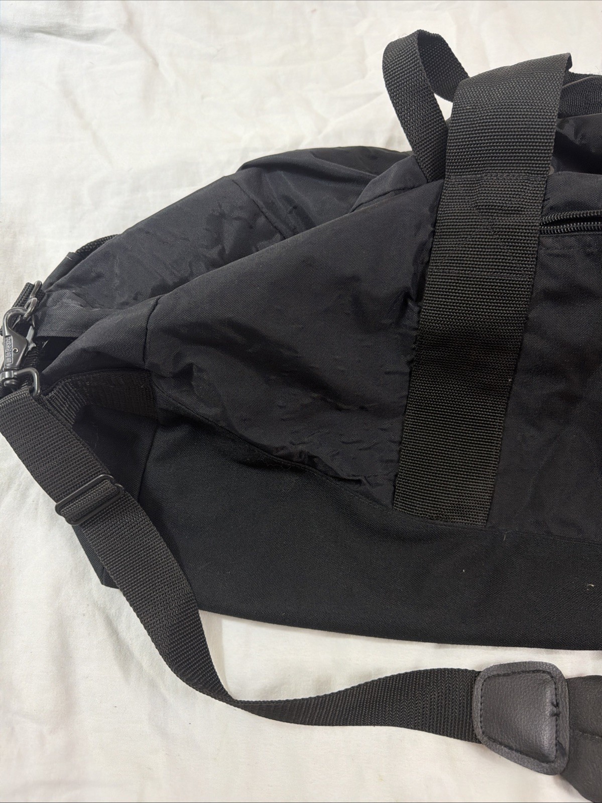 LL Bean Black Duffle Bag With Shoulder Strap Large 33x18x11