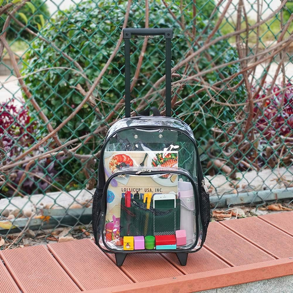 Rolling Clear Backpack, Heavy Duty See through Bookbag, Transparent PVC Cold-Res