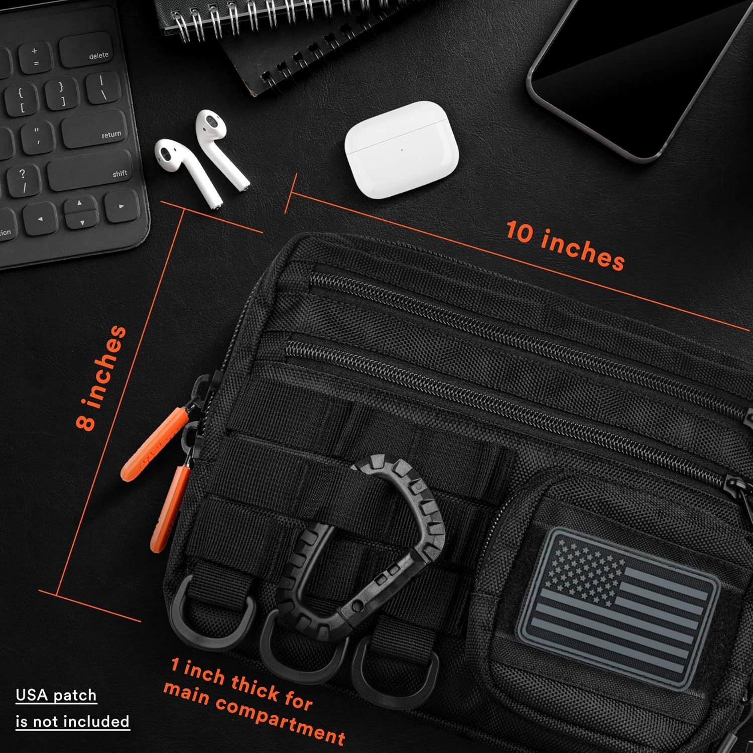 Black Small Tactical Messenger Bag for Men. This EDC Has Multiple Ways to Carry