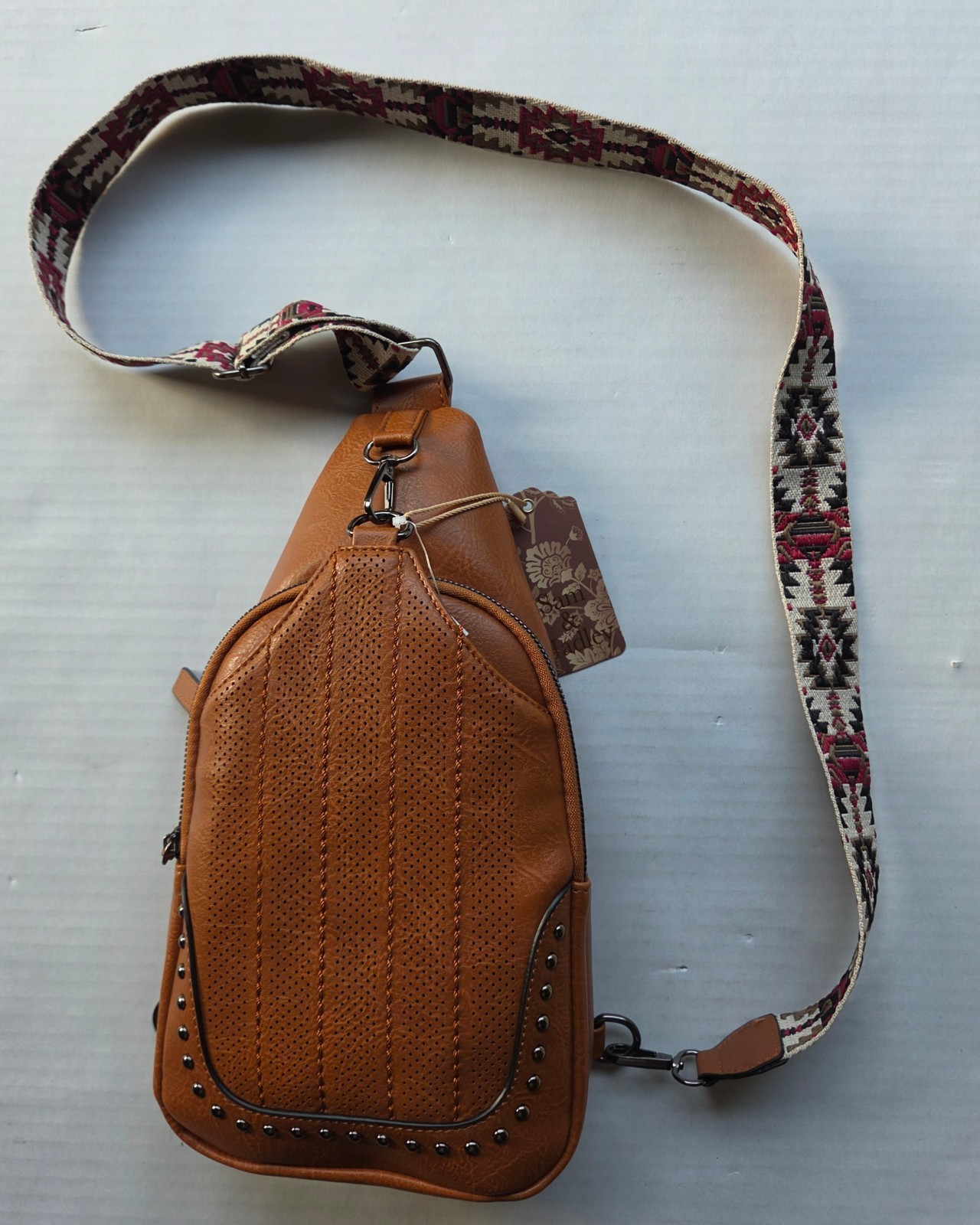 Sam & Hadley Western Cognac Color Crossbody Sling Bag with Studded Accent