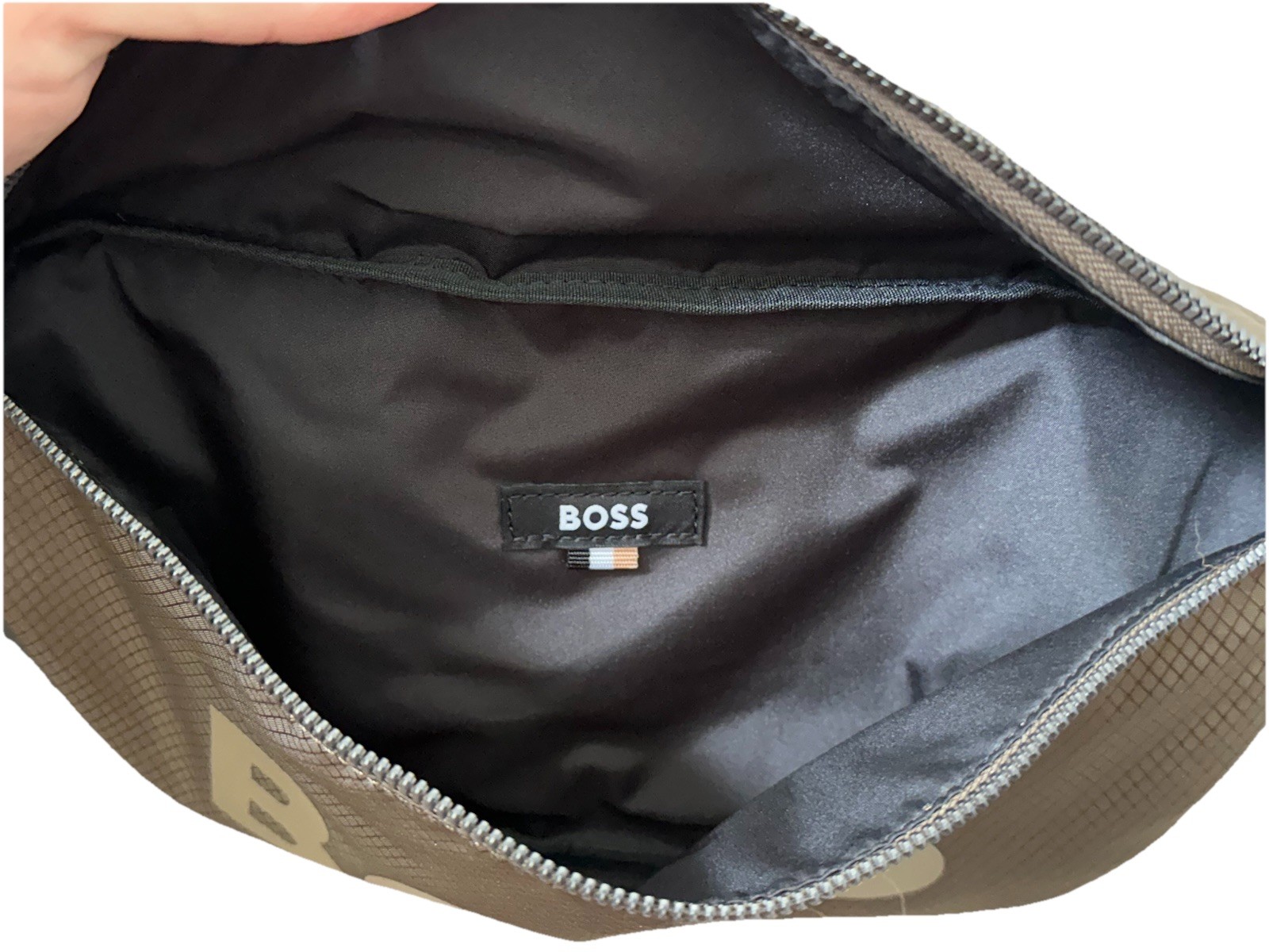 HUGO BOSS Pixel Bumbag Men’s Recycled Bronze Spellout Logo Zip-Up Hip Pack NWT