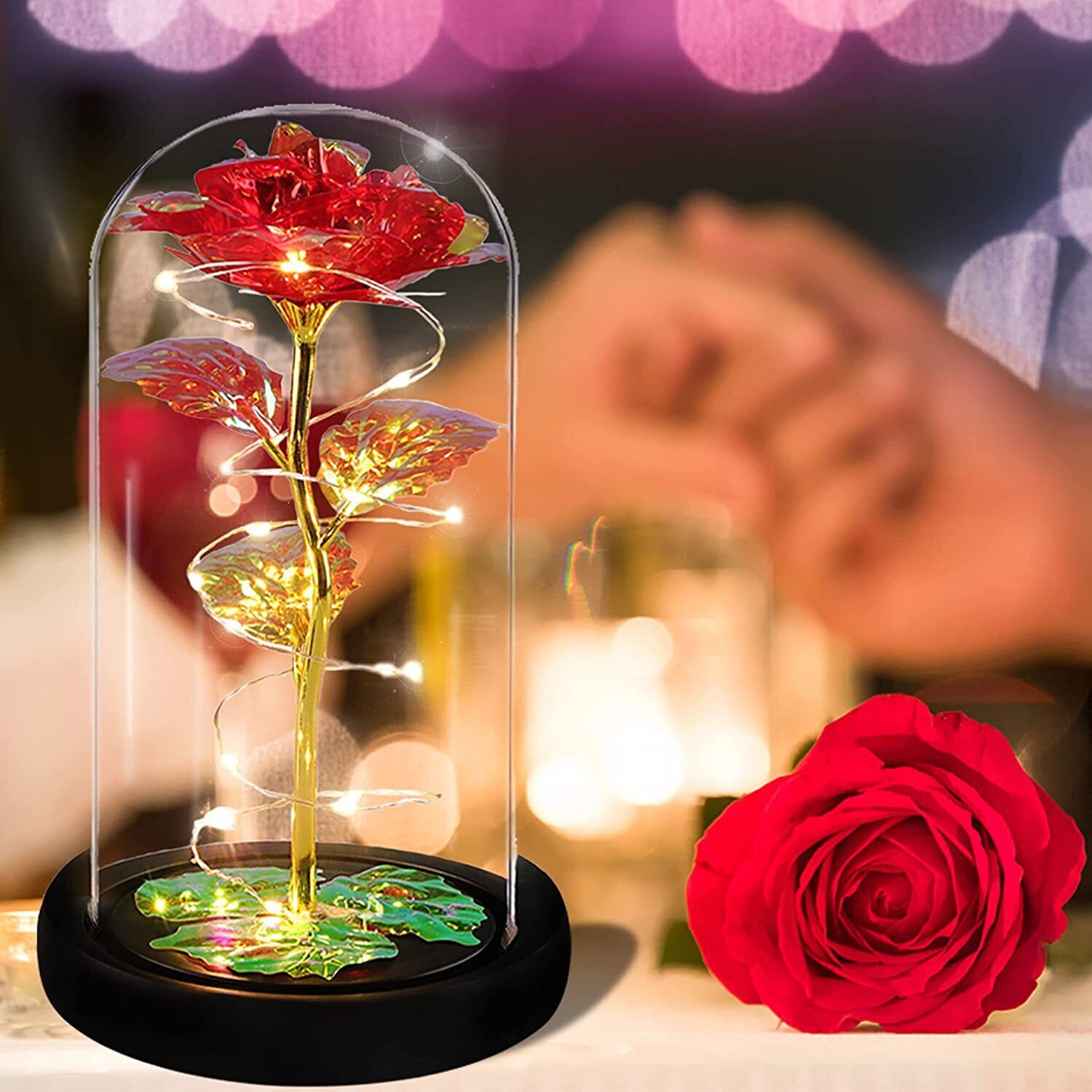 Eternal Rose in Glass Dome LED Crystal Flower Mom Mother’S Day Birthday Gift