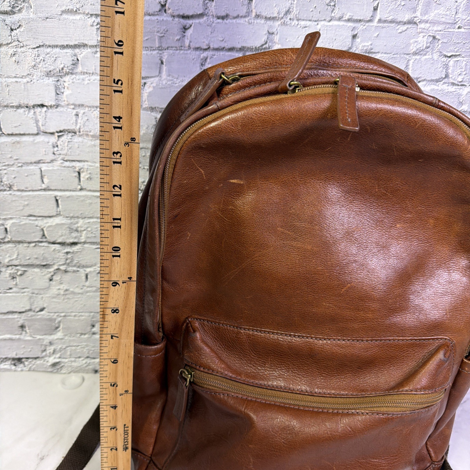 FOSSIL Cognac Brown Leather Estate Backpack 16-inch Vintage Inspired