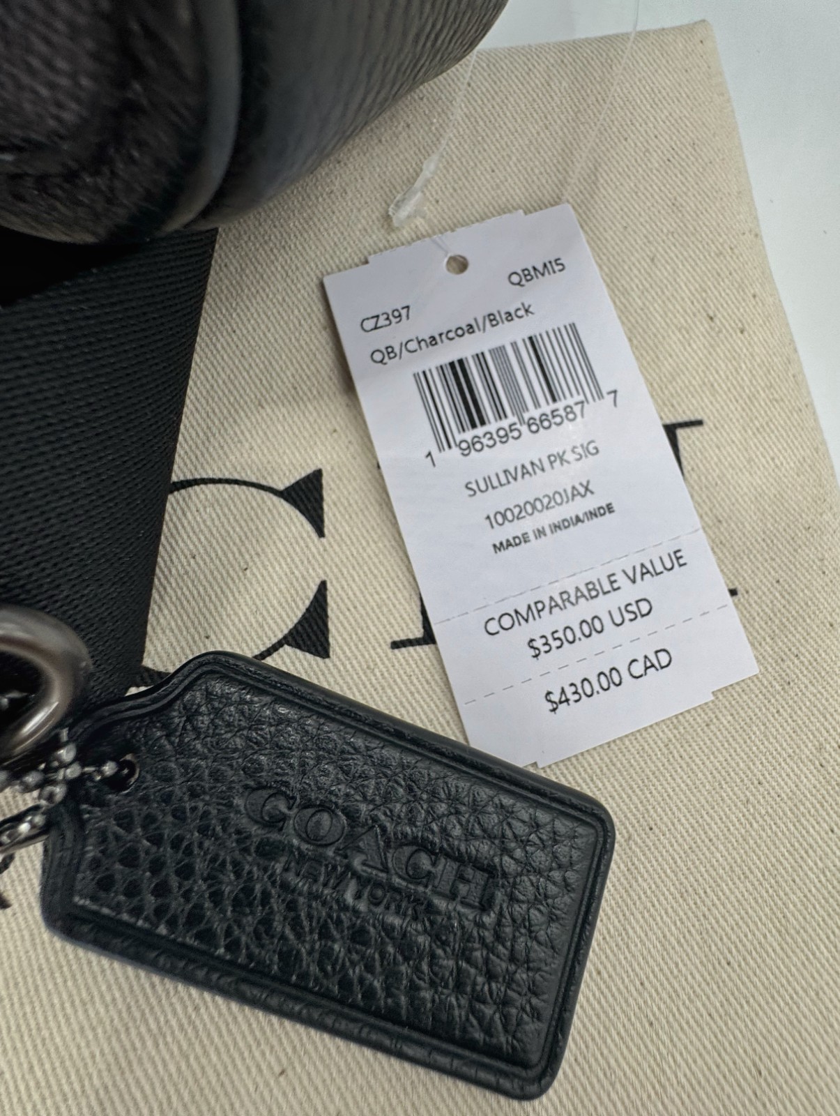 Coach Sullivan Pack Signature Canvas Charcoal Black Crossbody Sling Bag CZ397
