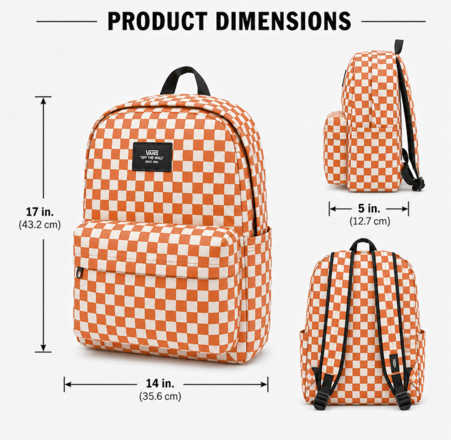 Vans Checkerboard Backpack Orange White Laptop School Travel Daypack Large NWT