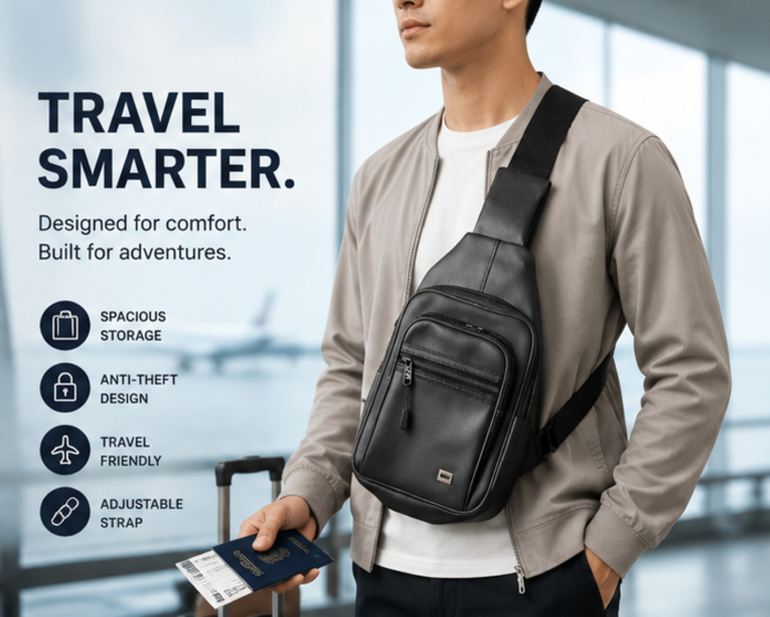 Crossbody Bag Small Sling Bag For Men Leather Bag Man Purse Slim Chest Backpack