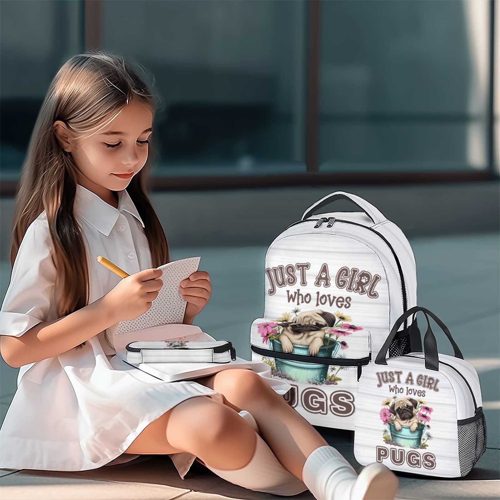 Pug Backpack 16 Inch with Lunch Box & Pencil Case – Durable School Bag for Kids