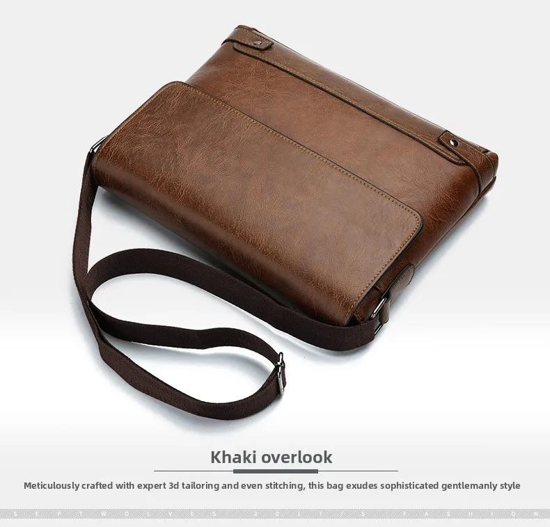 Men’s Solid Color Retro Pu Leather Shoulder Bag, Casual Business Messenger Bag