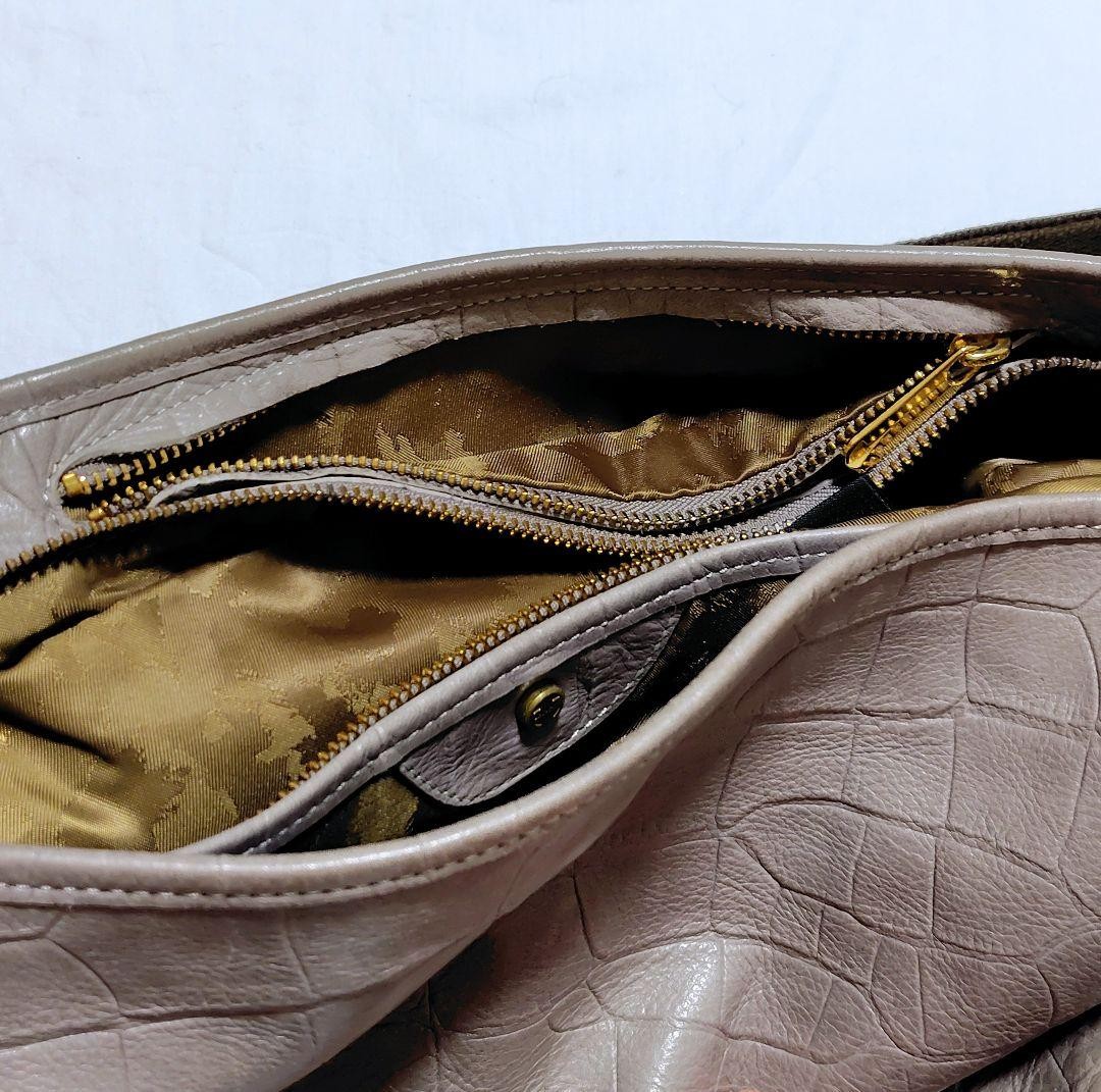 aniary Croco Embossed Leather Shoulder Bag Gray Beige Japan