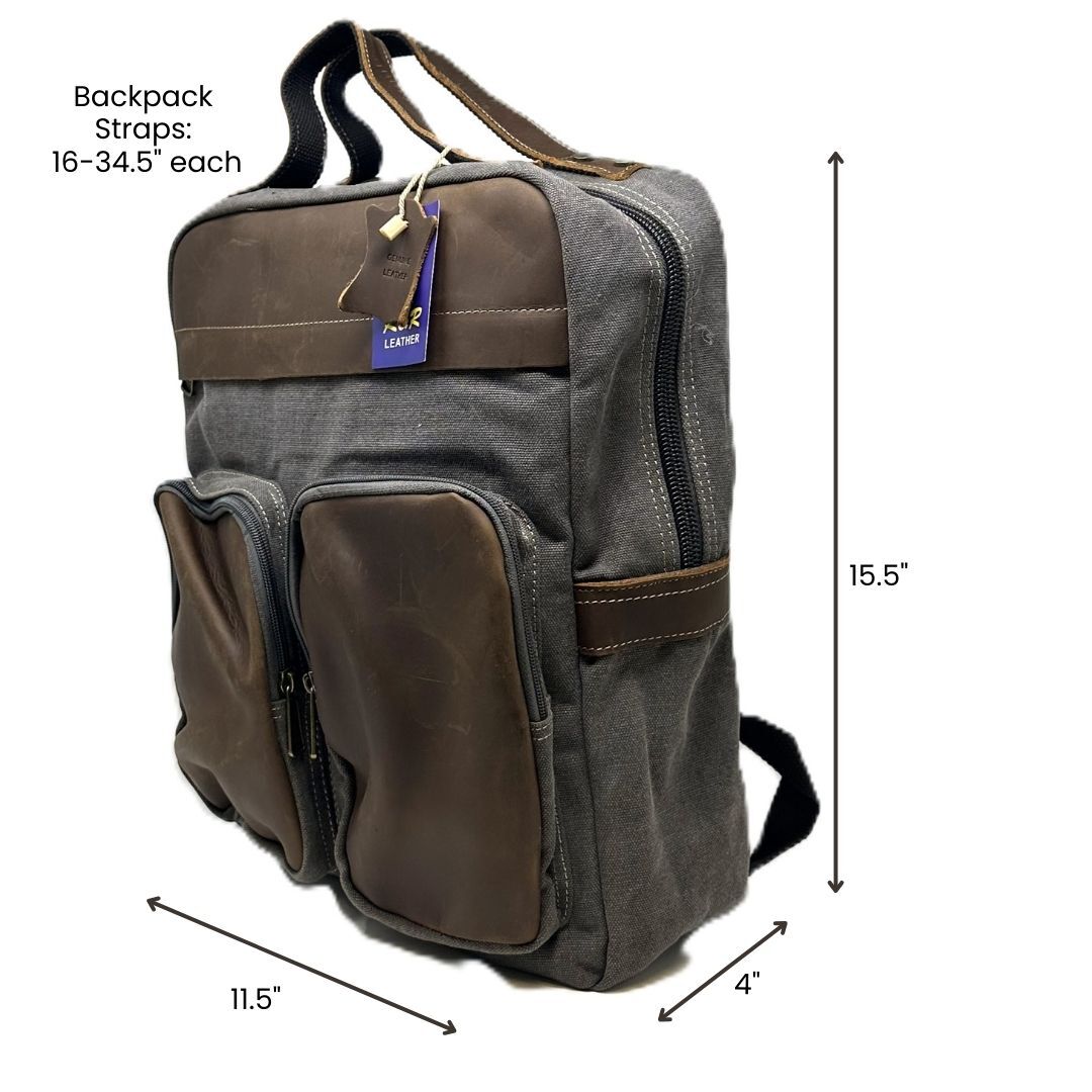 R&R Leather and Canvas Laptop Backpack Bag – Dark Grey
