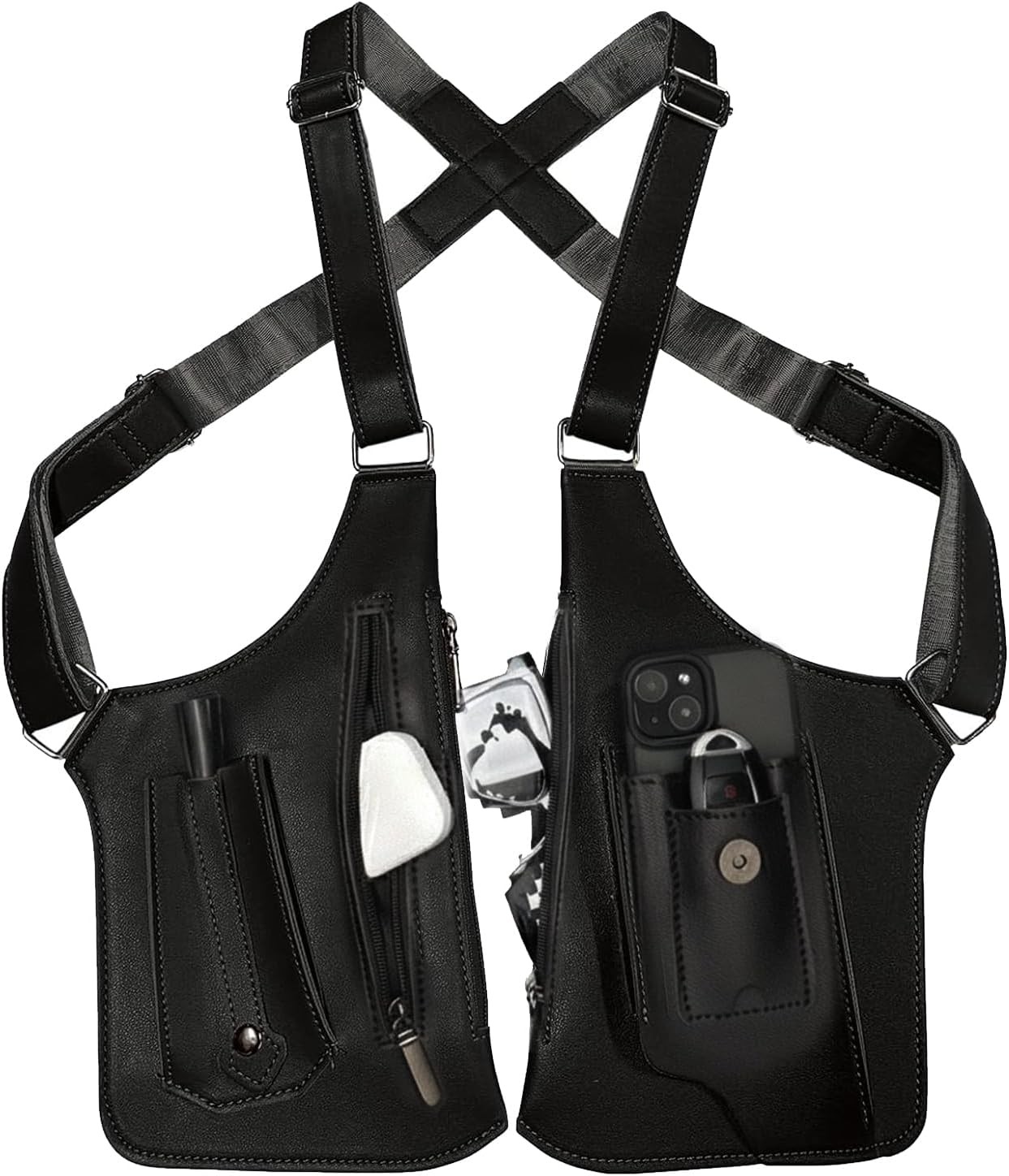 Underarm Shoulder Bag for Men, Leather Double Shoulder Armpit Bag with Adjustabl
