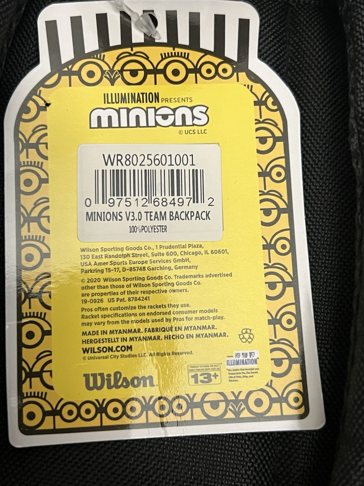 Wilson x Minions V3.0 Team Backpack Bag New Tennis