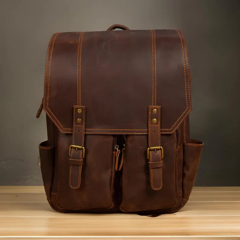 Classic Handmade Full Grain Leather Business Backpack Travel Laptop Rucksack