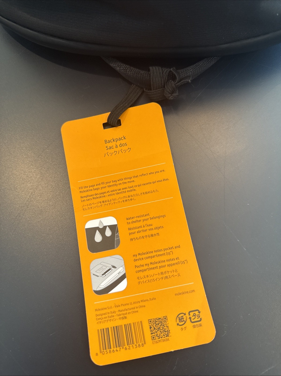 Moleskin Black Backpack – New With Tag