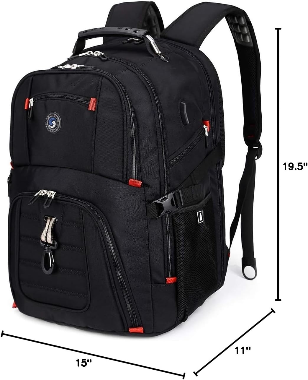 SHRRADOO Extra Large 50L Travel Laptop Backpack with USB Charging Port, Black