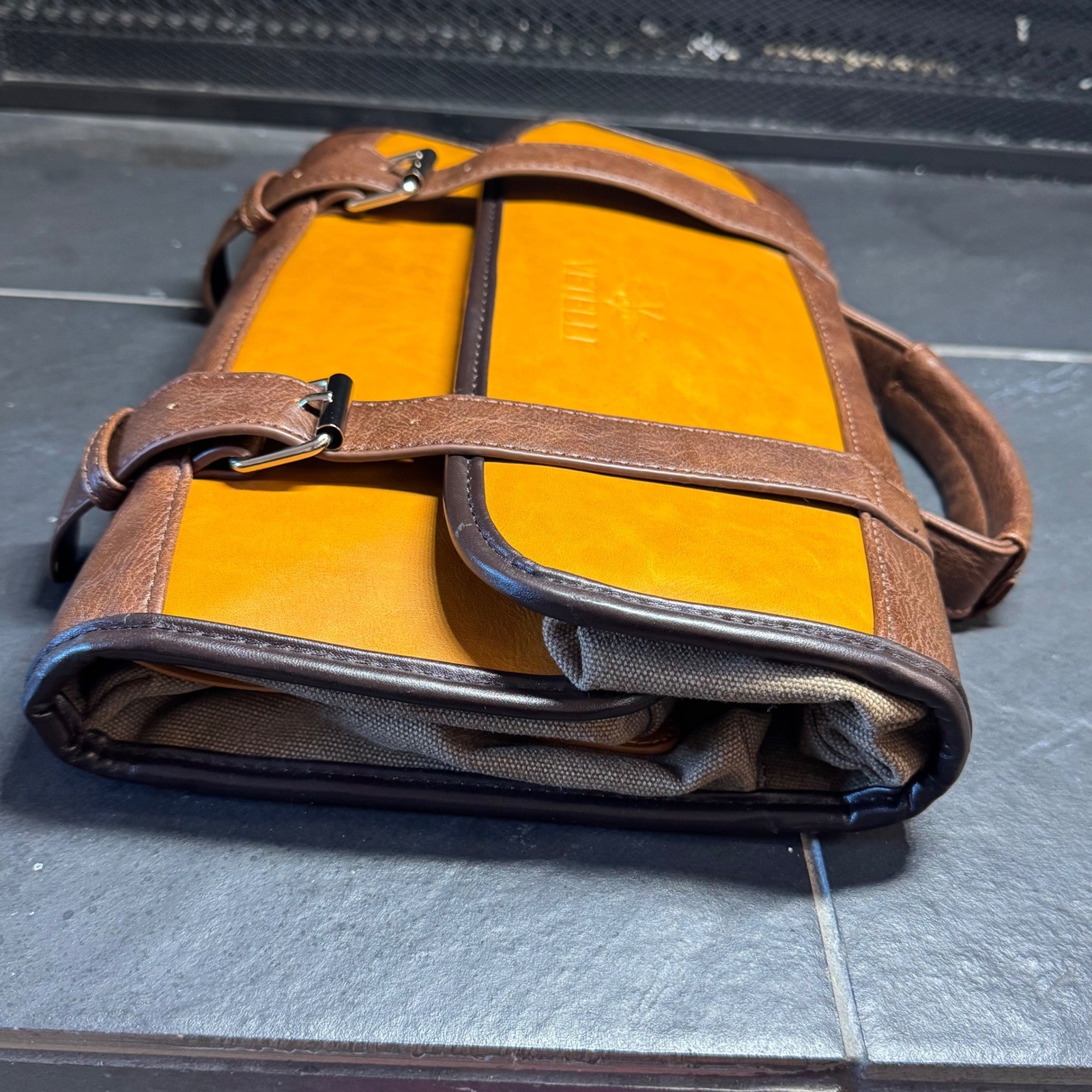 Vetelli Mens Hanging Toiletry Bag Vegan Leather Dopp Kit Travel Organizer Brown