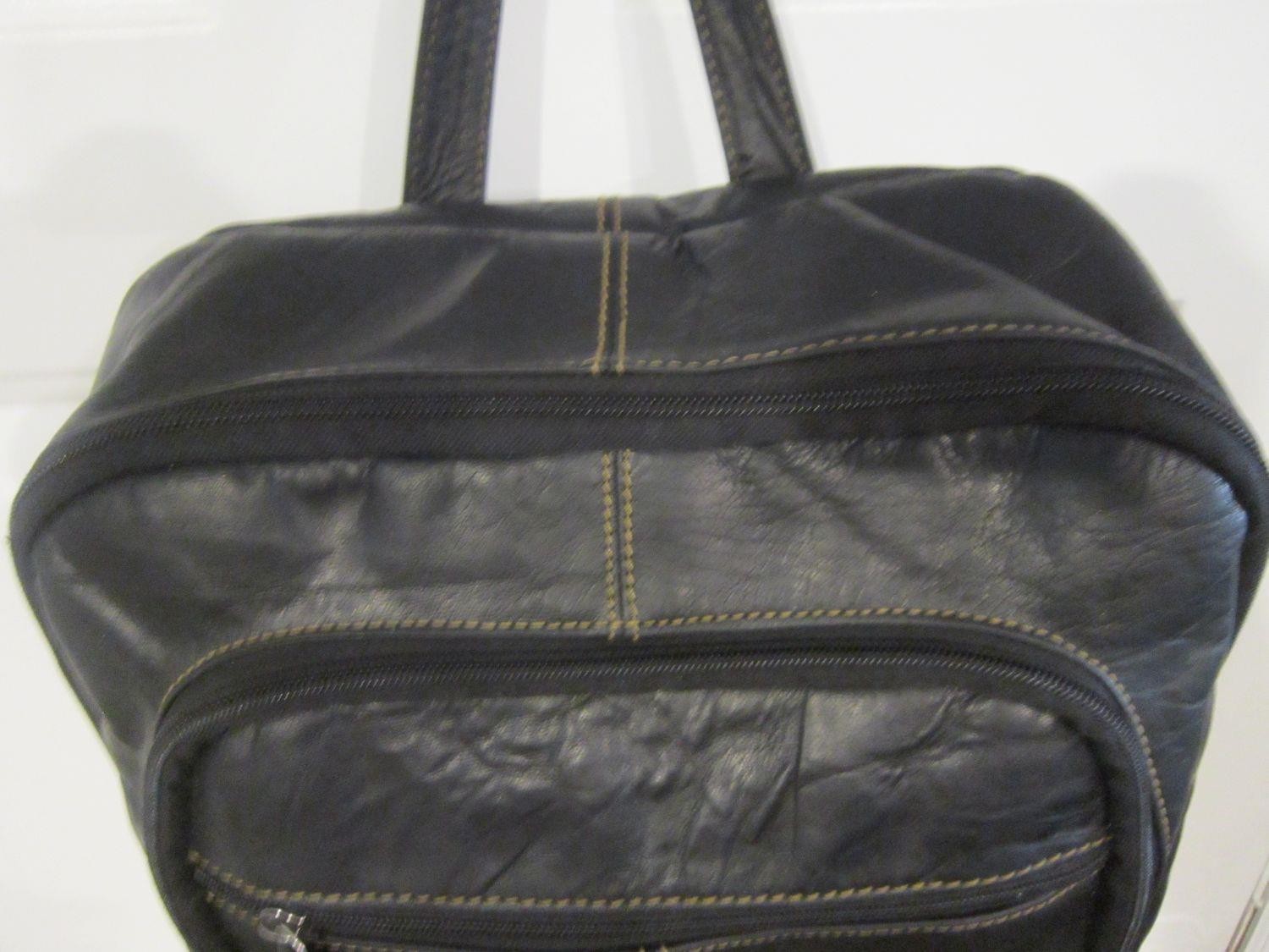 JACK GEORGES Black Leather Lrg Capacity BACKPACK Padded Computer Business