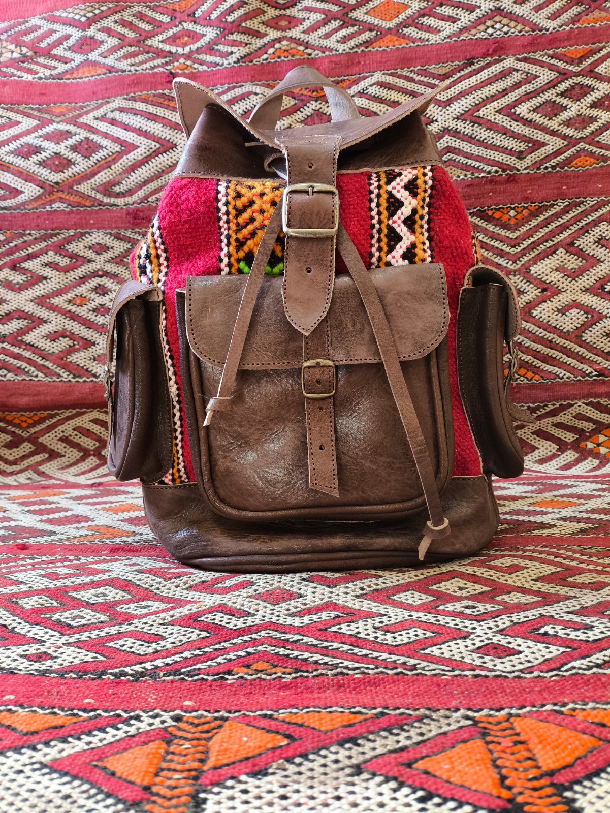 Authentic Handmade Moroccan Leather Backpack – Vintage Brown | Laptop Compartmen