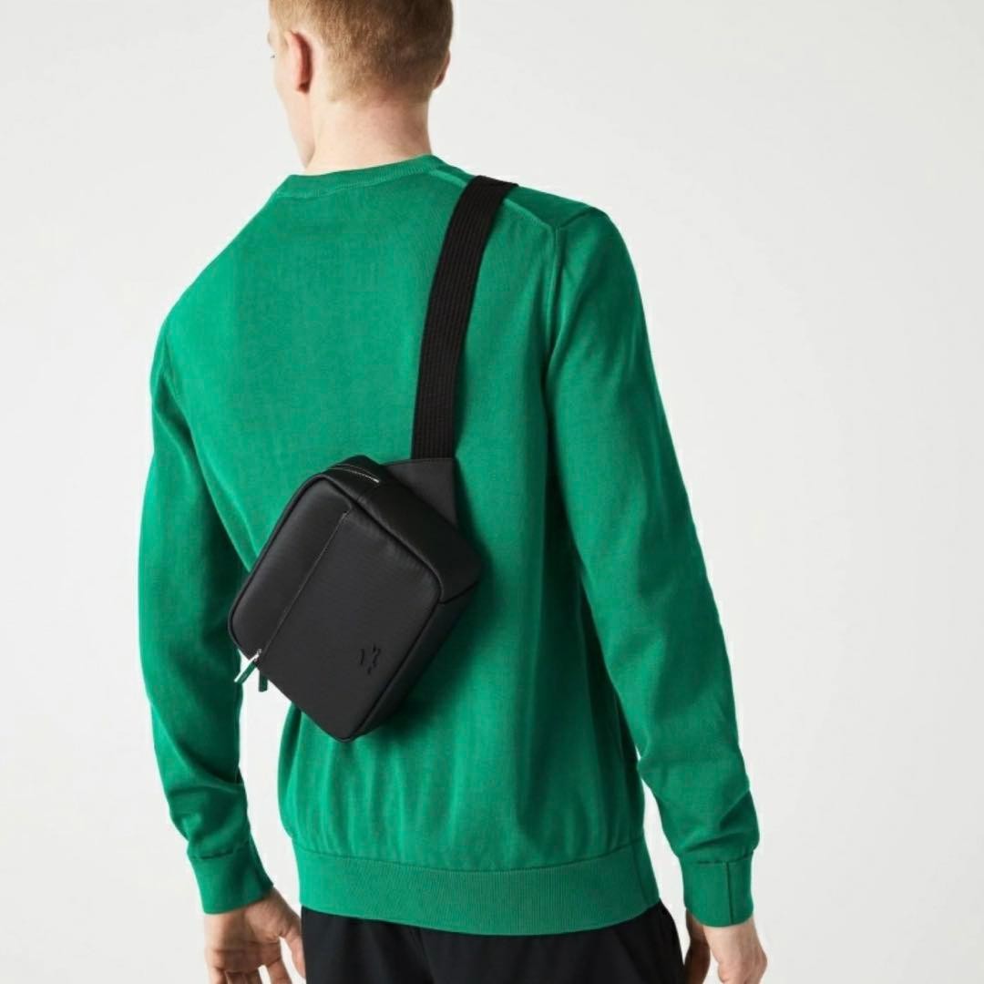Authentic LACOSTE Men’s Classic Piqué Shoulder Bag Black 21cm x 16cm x 7cm Damag