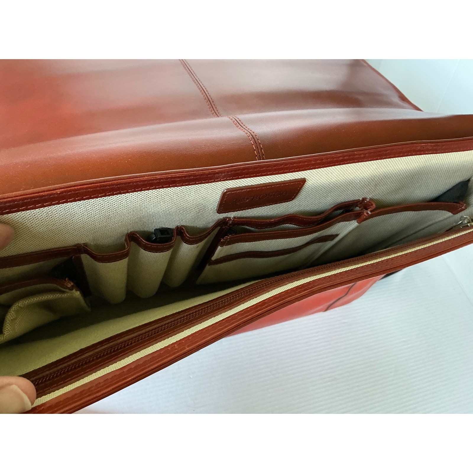 Bosca Leather Messenger Bag Amber Briefcase Laptop Crossbody Professional