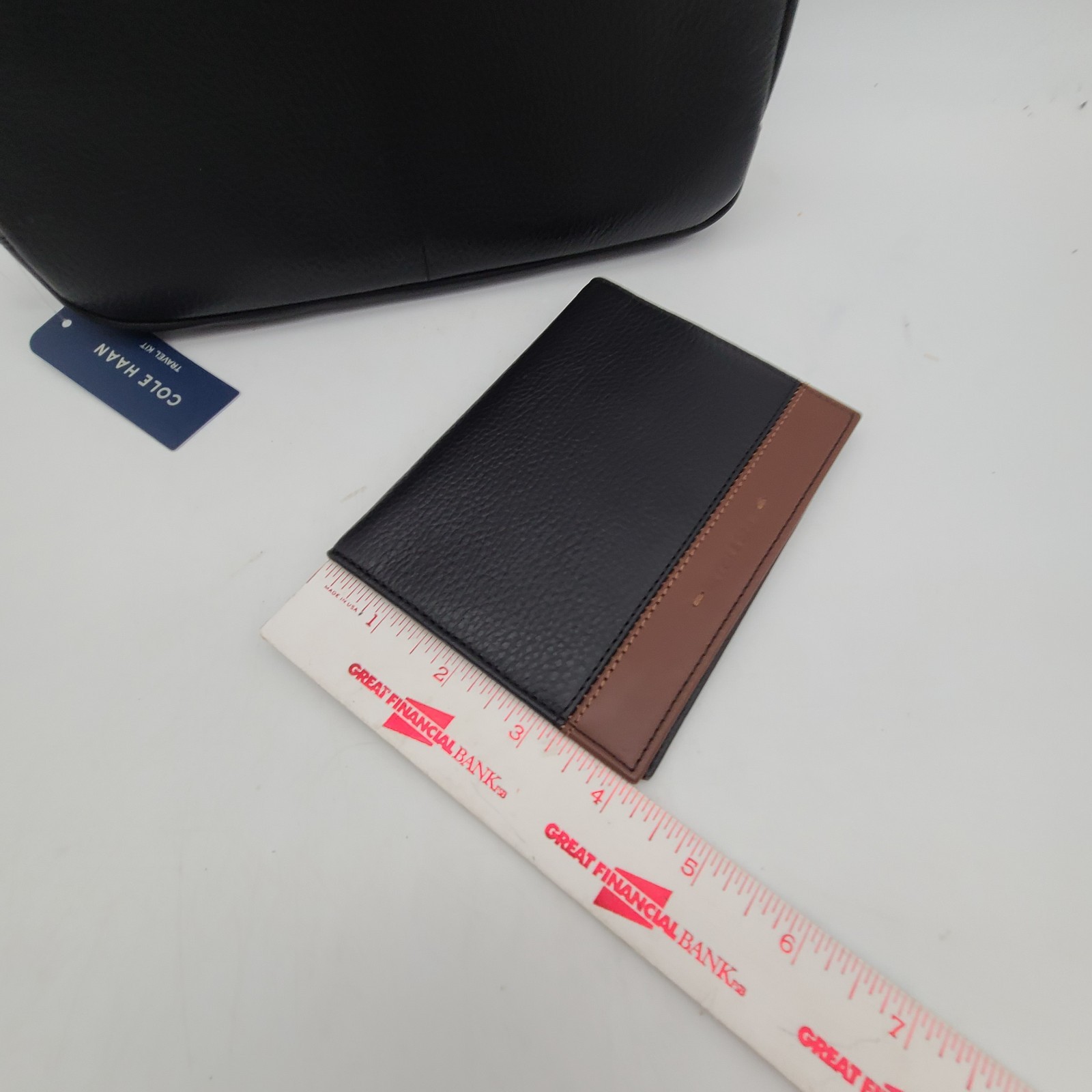 NEW Cole Haan Men’s Two Tone Top Zip Leather Toiletry Bag & Passport RFID Wallet