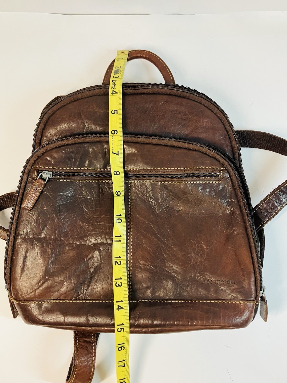 Jack Georges Voyager Backpack Hand Stained Buffalo Leather Brown Adjustable Stra