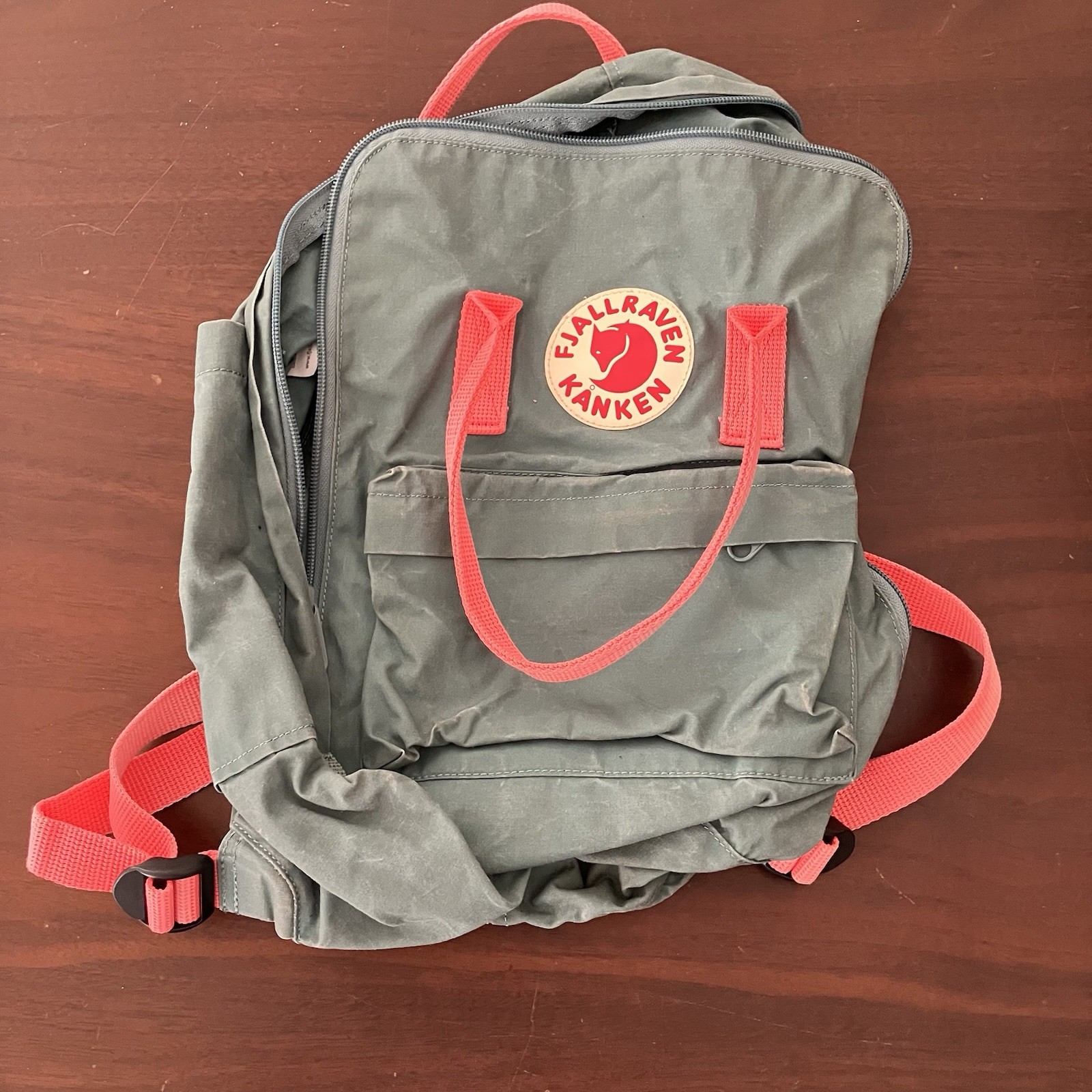 Fjallraven Kanken Mini Backpack Teal With Red Straps