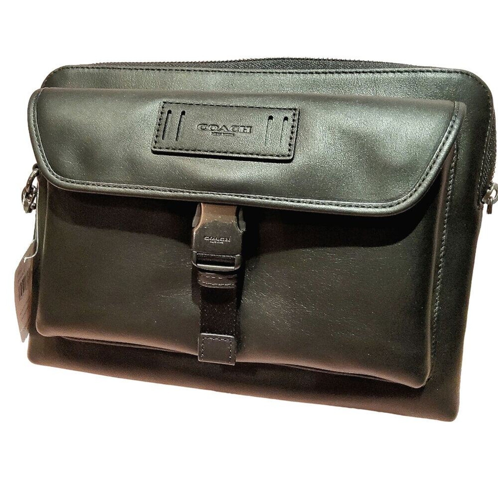 NWT COACH RANGER POUCH BLACK SMOOTH LEATHER ZIP UTILITY CLUTCH WRISTLET BAG 2812
