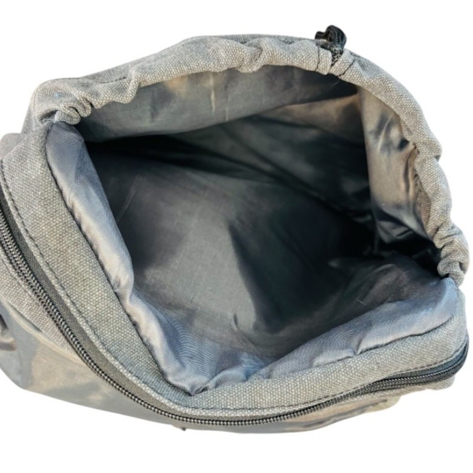 Unisex Gray Canvas Backpack with Flap Top & Drawstring Closure