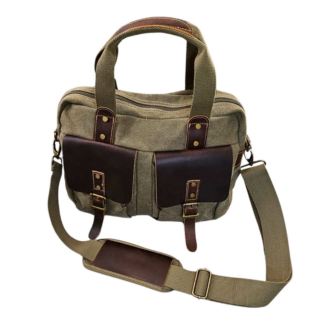 Vintage Leather Canvas Shoulder Messenger Bag Mens Briefcase Business Satchel