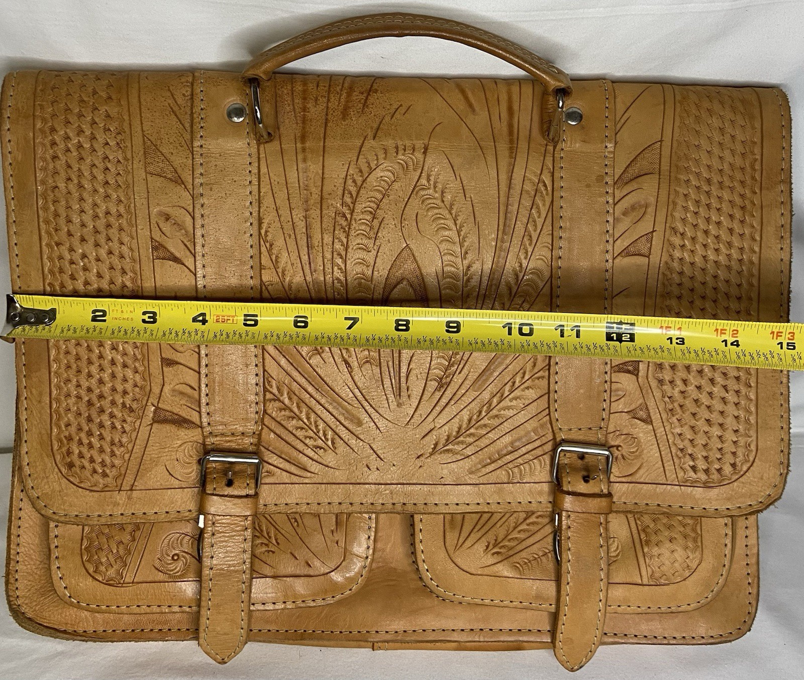 Briefcase Hand Tooled Western Leather Bag Laptop Ropin West *No Shoulder Strap