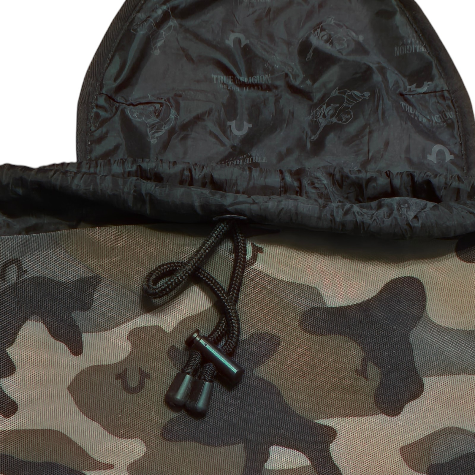 True Religion World Tour Camo Backpack Y2K Buddha Drawstring Padded Bag