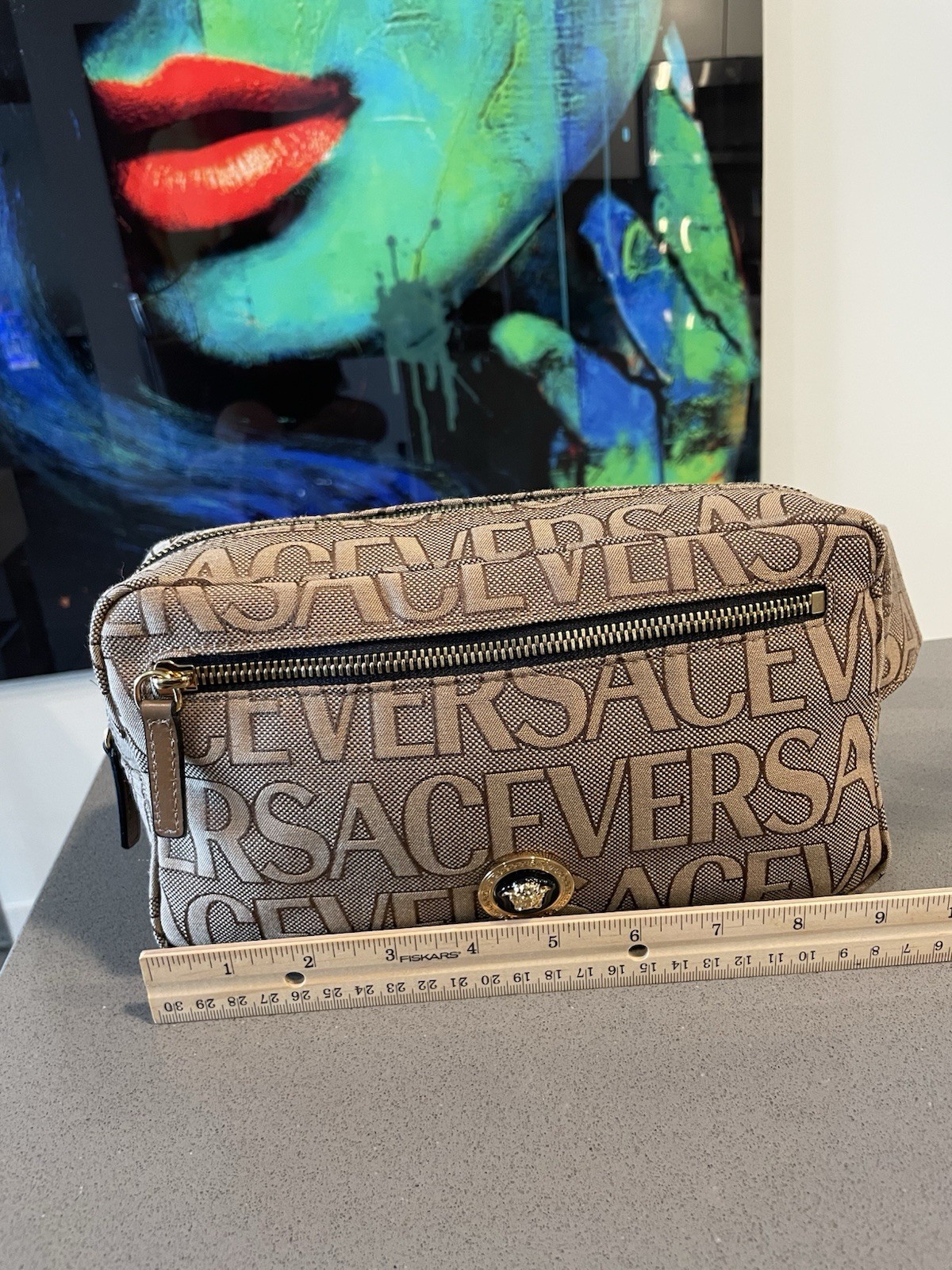 Versace Belt Bag Canvas Fabric Allover Beige/brown $1200 Retail Authentic