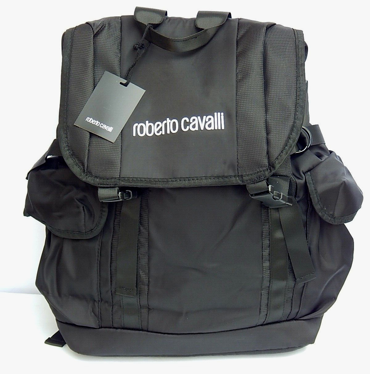 ROBERTO CAVALLI Unisex TRAVEL BACKPACK BLACK NYLON NEW AUTHENTIC