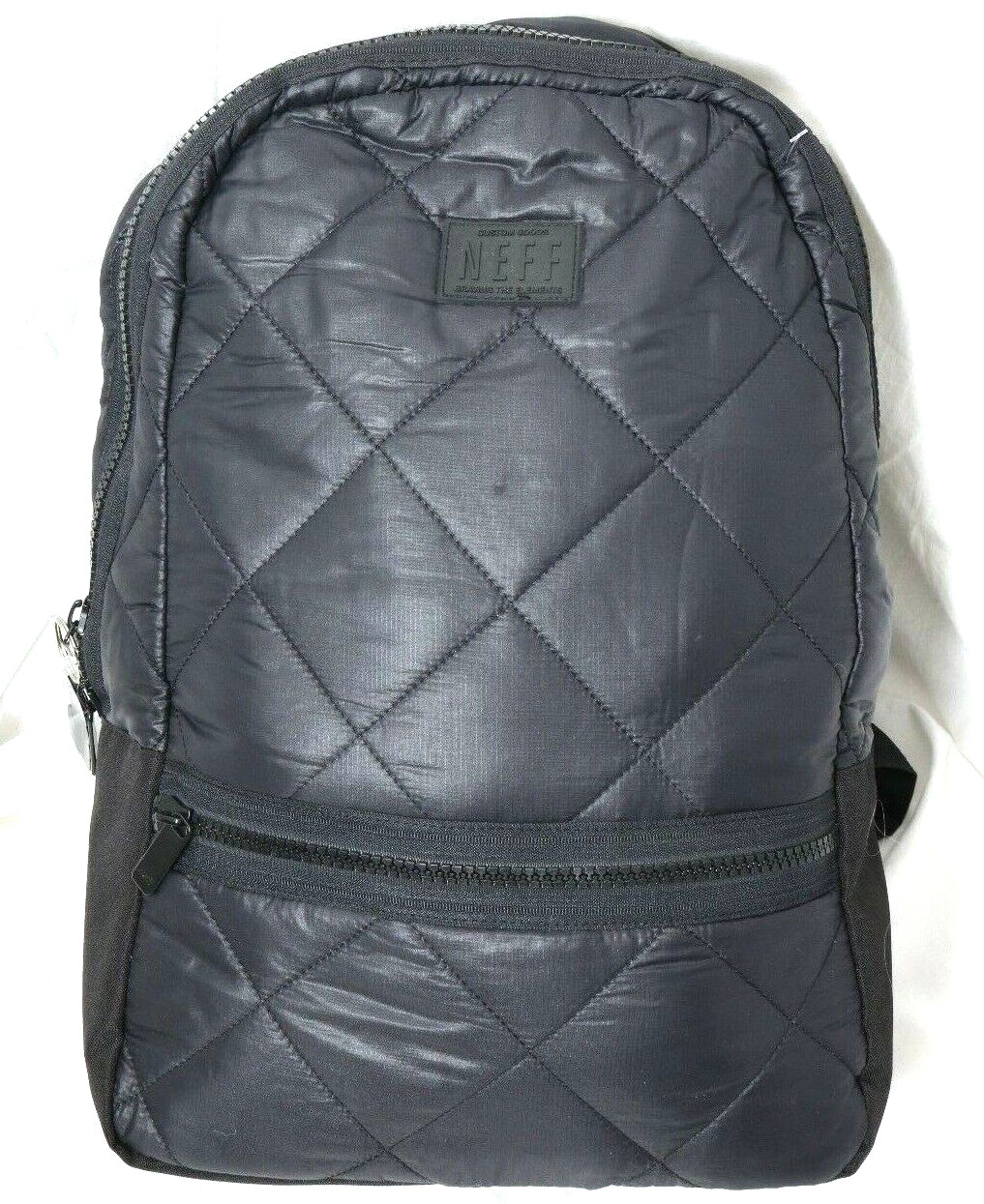 Neff Quilted satin Black Polyester Soft Shell Book bag 17″ tall Backpack