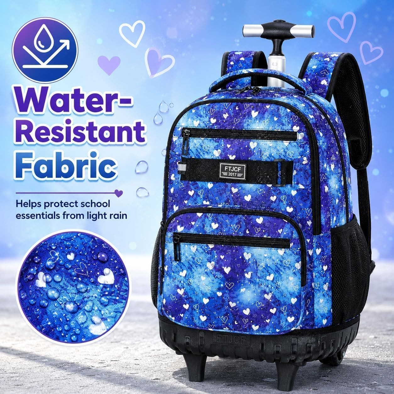 Rolling Backpack 19″ X 13″ X 8″ for Girls – 3-in-1 with Lunch Box & Pencil Bag