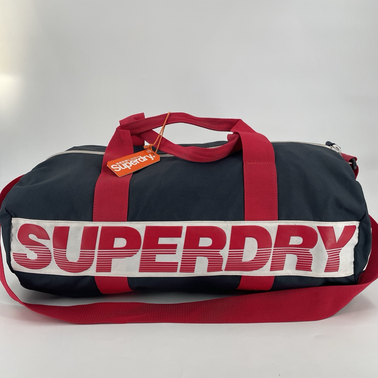 Rare Superdry International Barrel Bag Duffle in Navy Blue & Red -Travel Gym etc