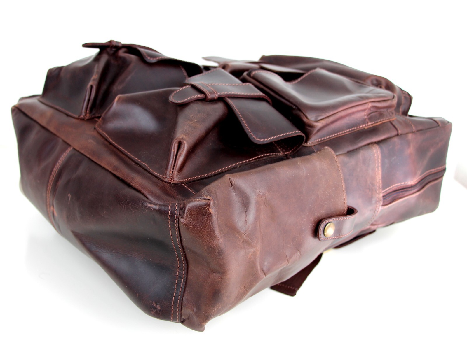 LARGE HandCrafted SADDLE BROWN GENUINE LEATHER LAPTOP BAG SHOULDER BAG BACKPACK