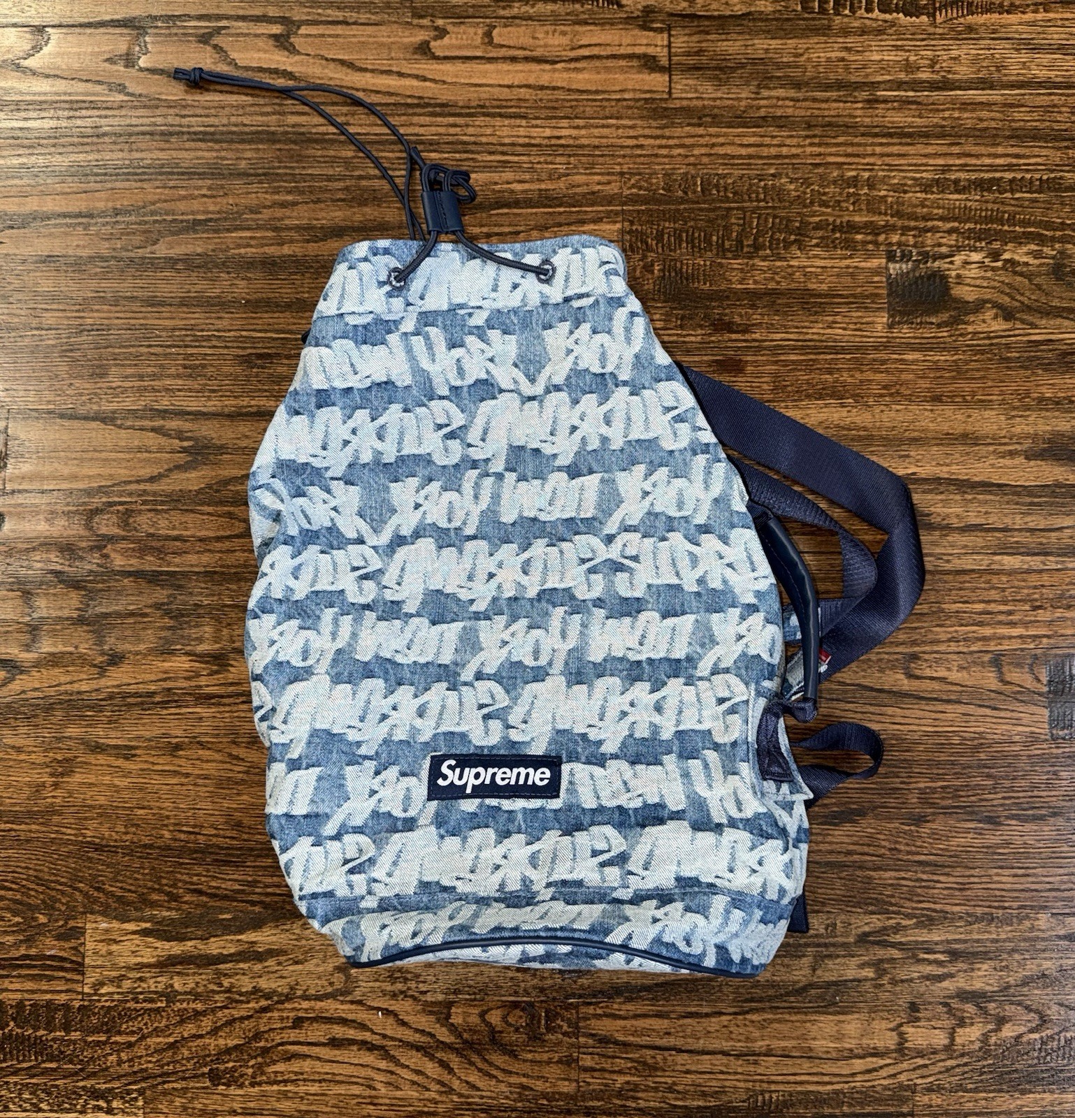 Supreme SS22 Fat Tip Jacquard Denim Backpack ‘Blue’ Drawstring Rucksack