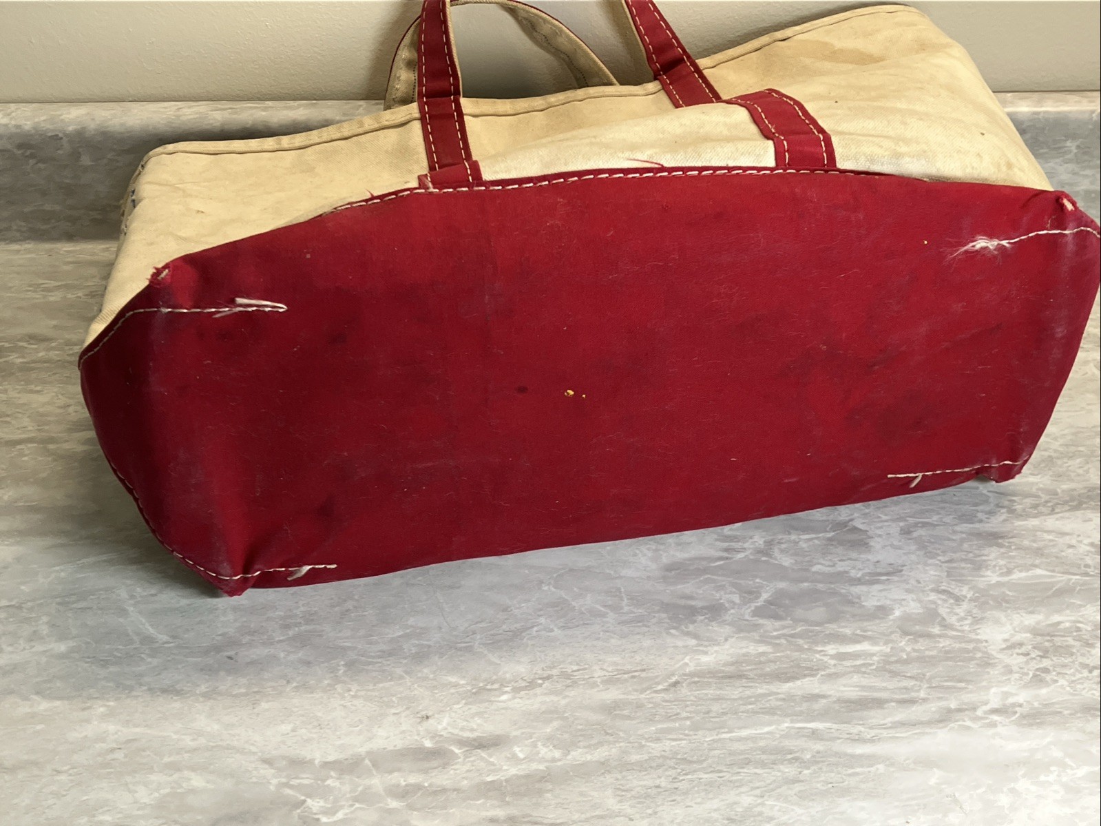 Vintage 70s 80s Sawtooth Label LL Bean Boat & Tote Bag Red Distressed 18x13x7”
