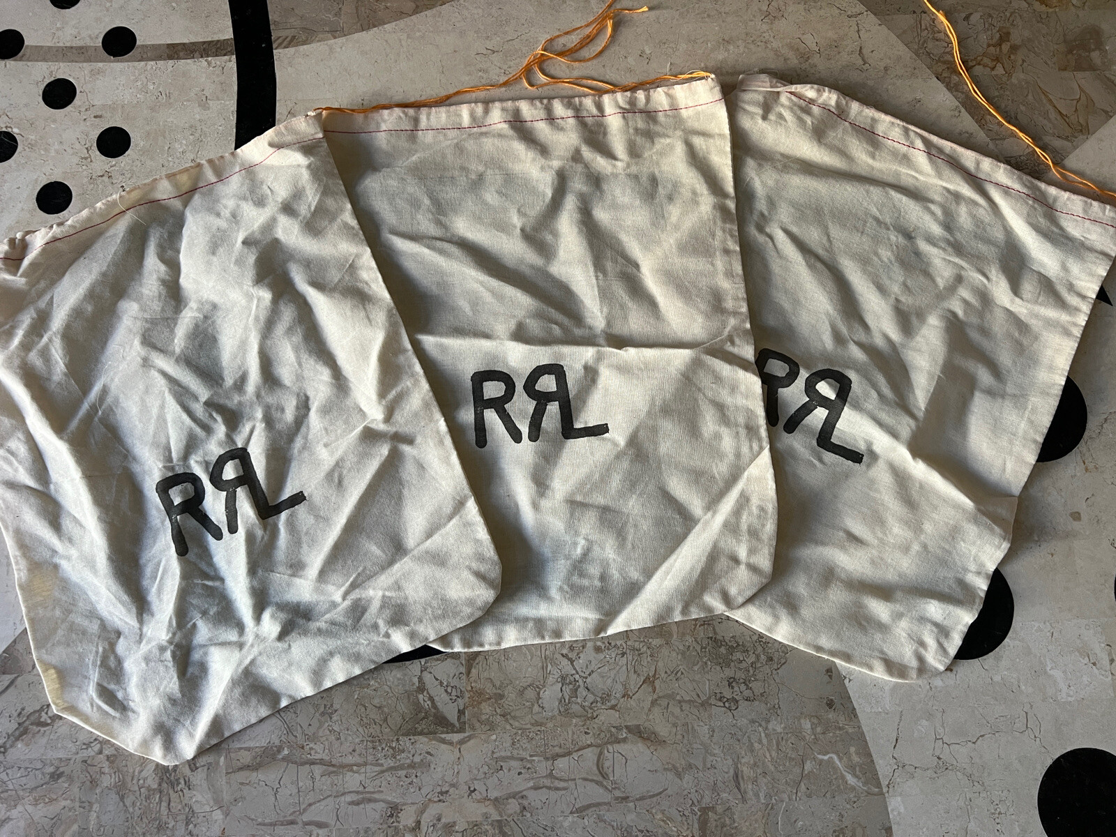 3 Large Double Ralph Lauren RRL Linen Drawstring bags for accessories 12’x15′