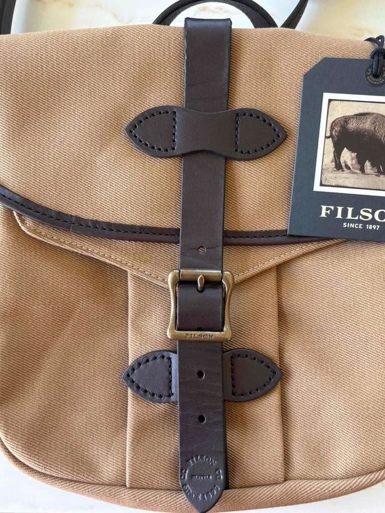 Filson Small Rugged Twill Field Bag Tan Bridle Leather Messenger Bag Made in USA