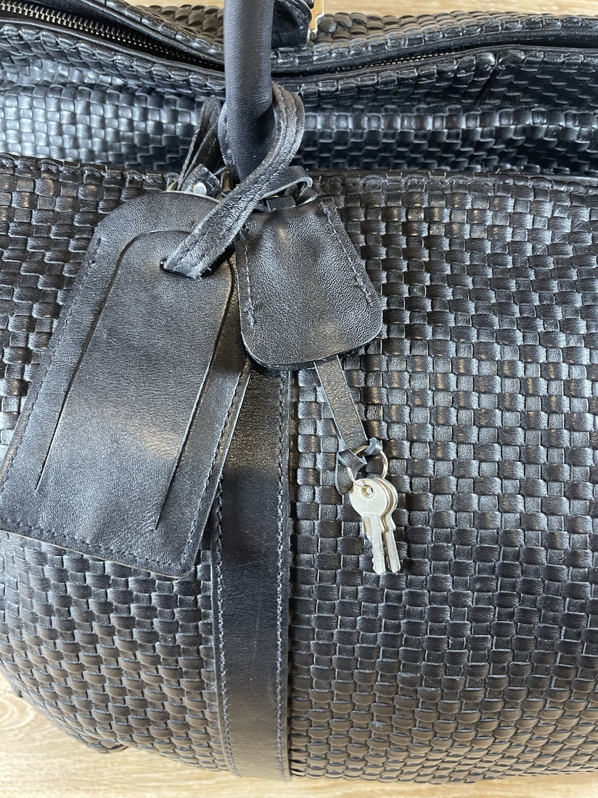 Cole Haan Black Woven Leather A Line Duffle Weekender Bag $2595