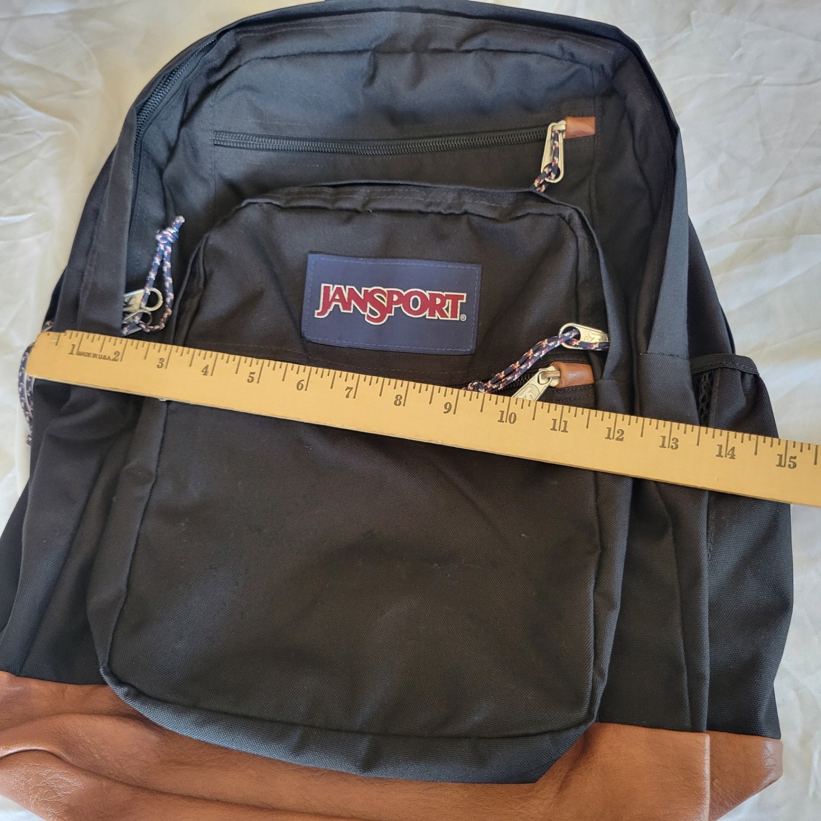 JanSport JS0A2SDD008 Cool Student Backpack – Black Faux Leather Bottom
