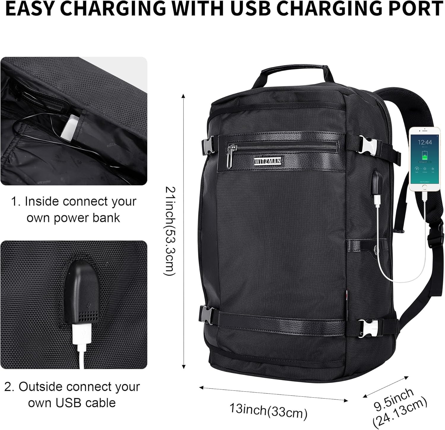 Black Travel Backpack with USB Port – Flight Approved for Laptops