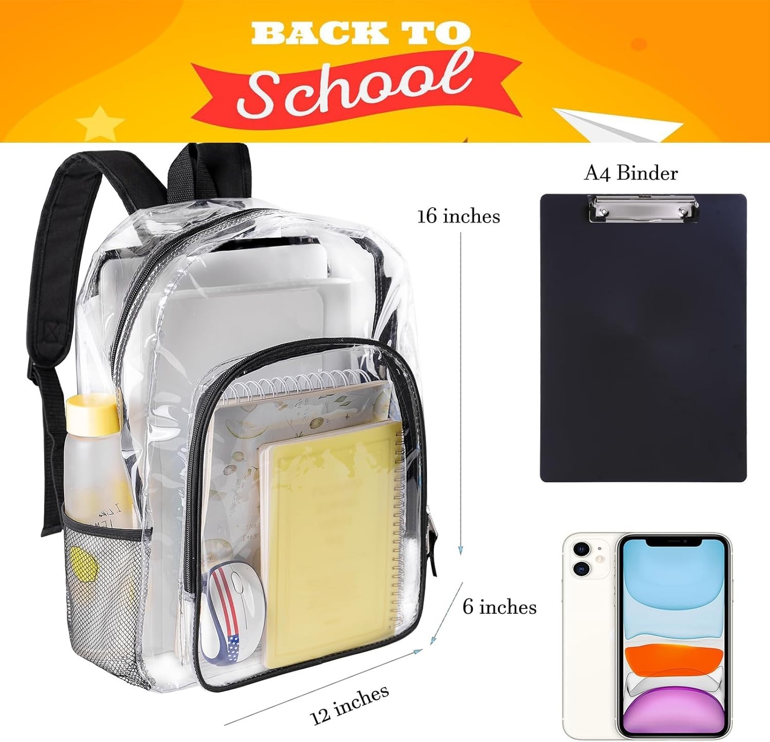 Clear Backpack Heavy Duty Transparent Bookbag for School Work Concert