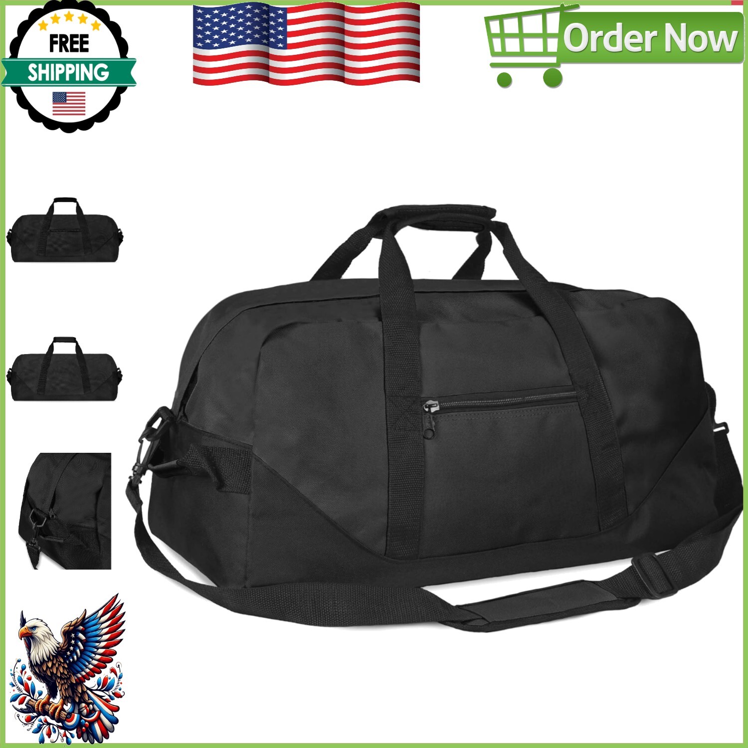 Large 21-Inch Black Duffle with Dual Handles & Adjustable Strap for Easy Carry