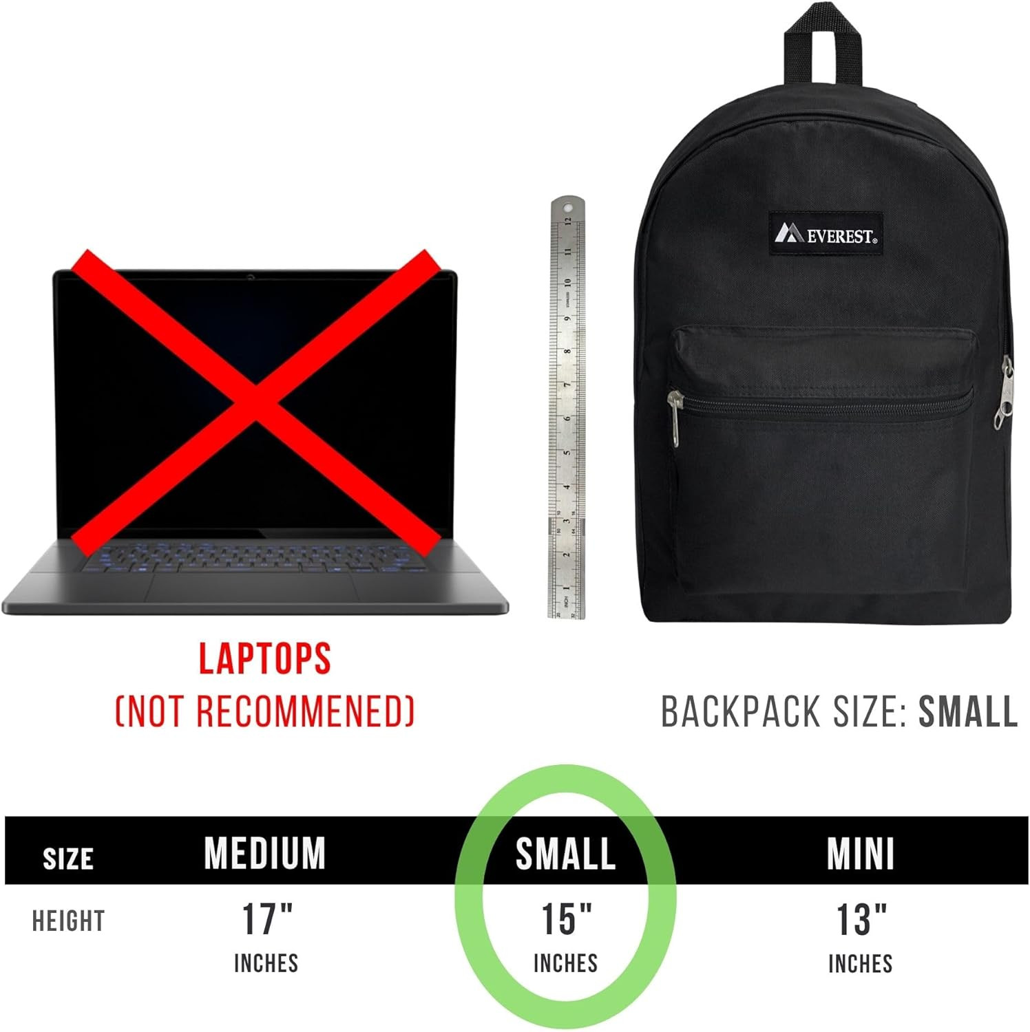 Everest Luggage Basic Backpack, White, Medium