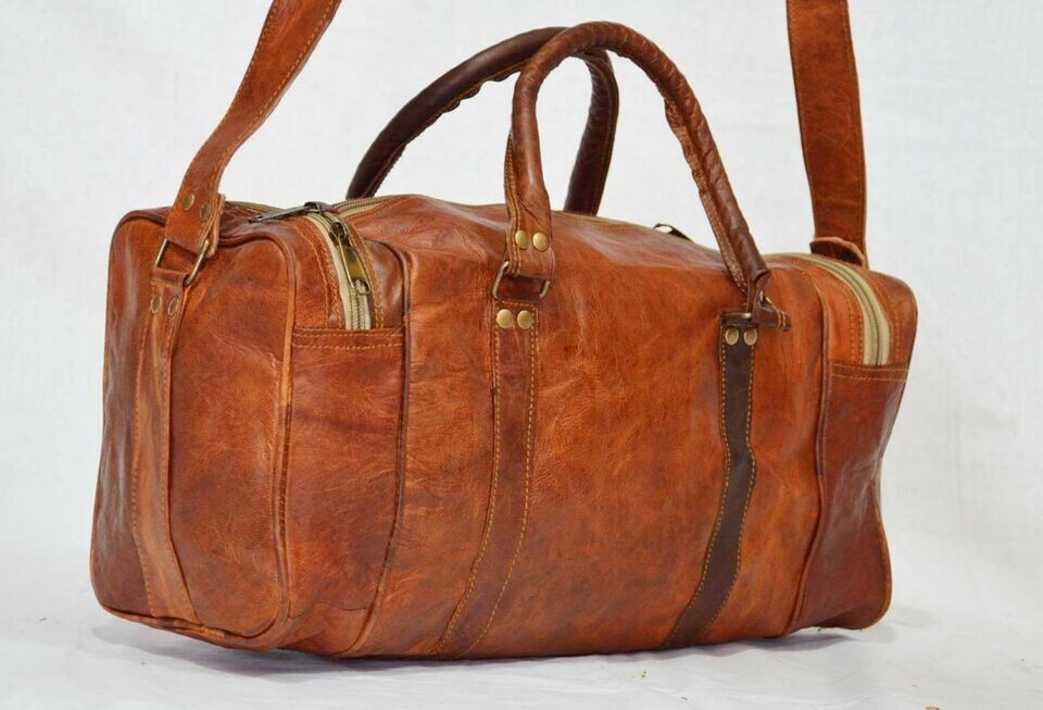 New Men 20″ Genuine Leather Large Duffle Travel Gym Sport Weekend Overnight Bag